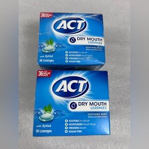 2x ACT Dry Mouth Lozenges with Xylitol, Soothing Mint, 36 Lozenges